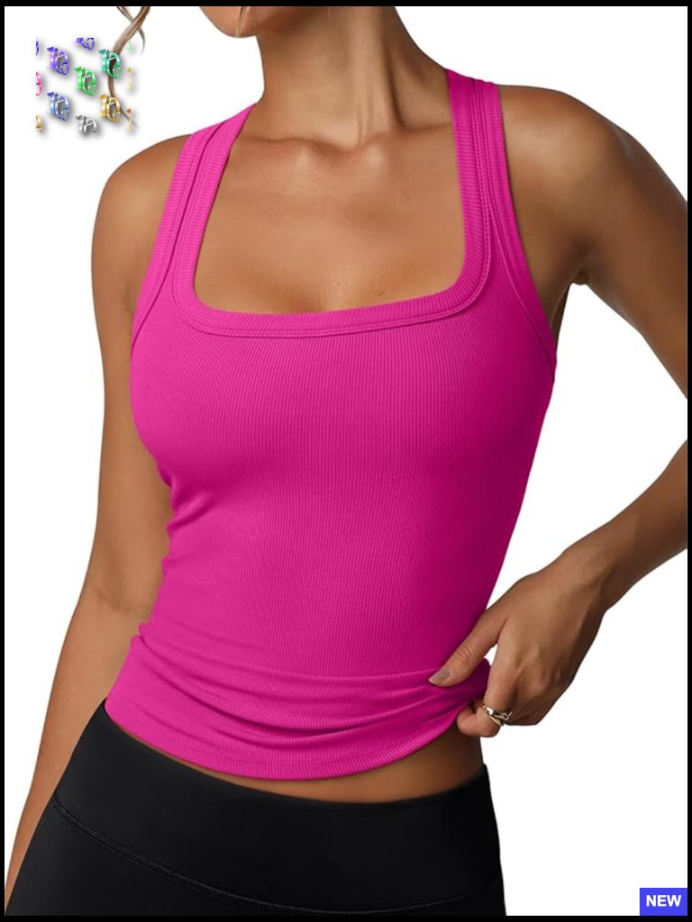 Built In Bra Tank Top Women Sleeveless Racerback Square Neck Casual Basic